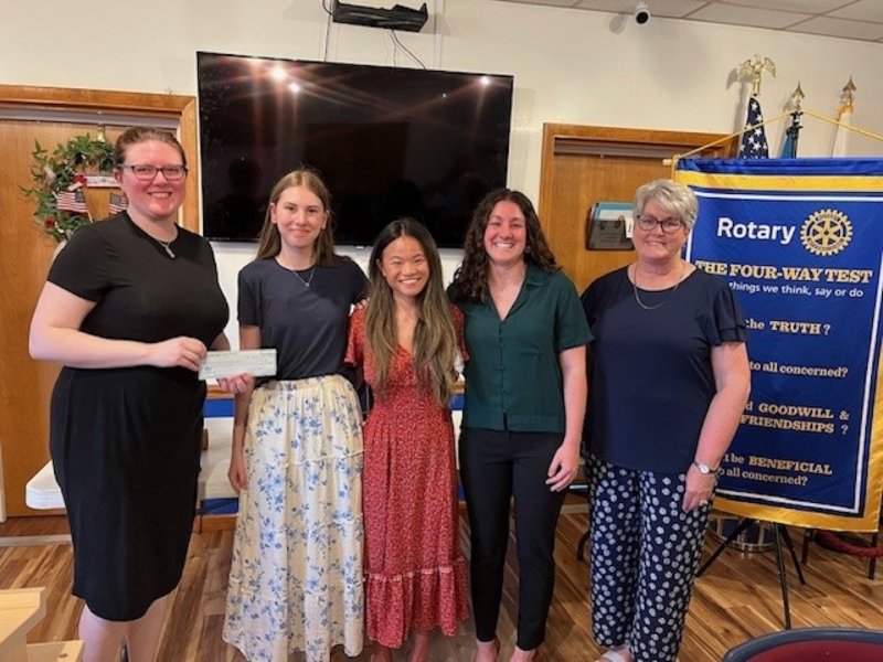 Rotary scholarship presentation attendees shown are (l-r) Katie Millard, Lewes-Rehoboth Beach Rotary Club president; recipients Noelle Benson of Lewes, Olivia Creamer of Greenwood and Yana Quel of Rehoboth Beach; and Tracy Bell, program coordinator, Margaret H. Rollins School of Nursing at Beebe Healthcare. SUBMITTED PHOTOS